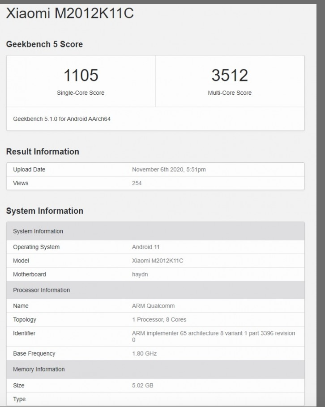 Mi 11 GeekBench